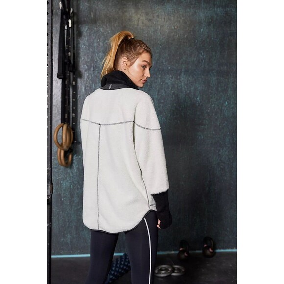 Free People L/XL Mountain Dreamin’ Reversible Fleece Cream Combo Gray 1/2 Zip - Picture 2 of 8